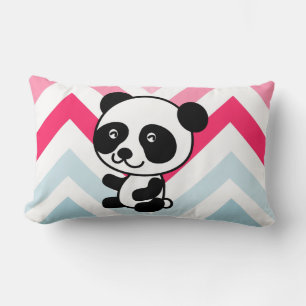 Pink & Blue Chevron Panda Bear Lumbar Pillow