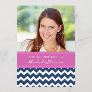 Pink Blue Chevron Photo Bridal Shower Invitation