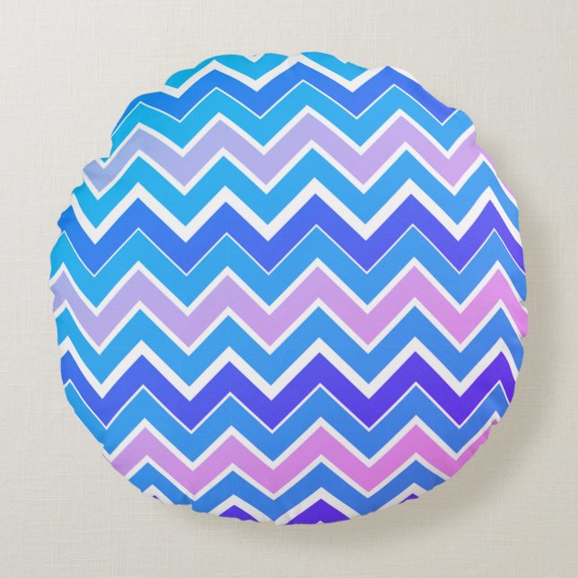 Pink & Blue Chevron Print Throw Pillow (Front)