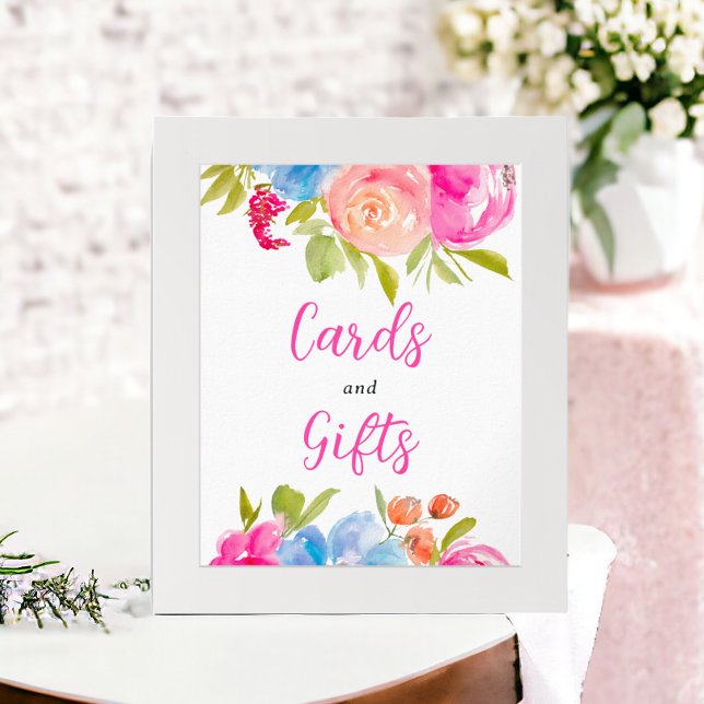 Pink blue chic Boho floral watercolor bridal sign (Pink blue Boho floral watercolor bridal sign)