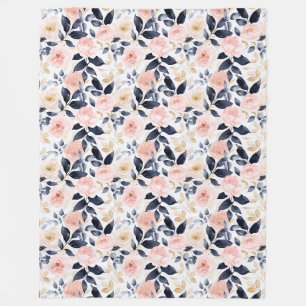 Pink Blue Chic Flowers Bridal Shower Fleece Blanket