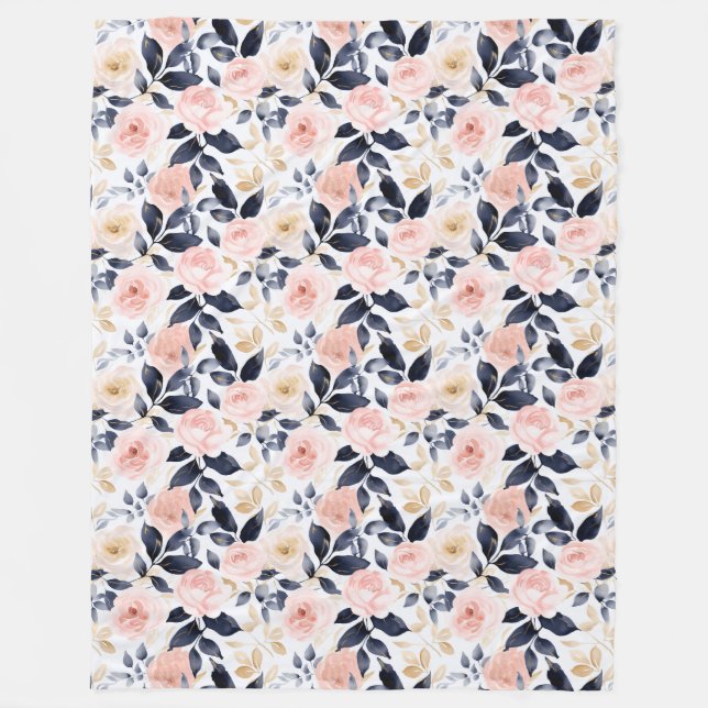 Pink Blue Chic Flowers Bridal Shower Fleece Blanket (Front)