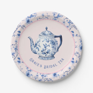  Pink & Blue Chinoiserie Teapot   Bridal Tea  Paper Plate