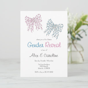 Pink Blue Christmas Bows Gender Reveal Party Invitation