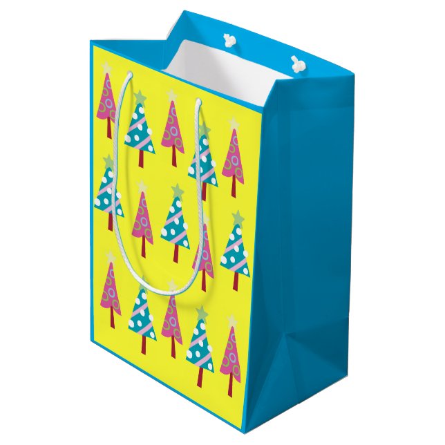 Pink Blue Christmas Trees Gift Bags (Back Angled)