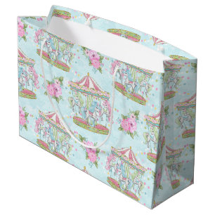 Pink Blue Circus Carousel Pony Large Gift Bag