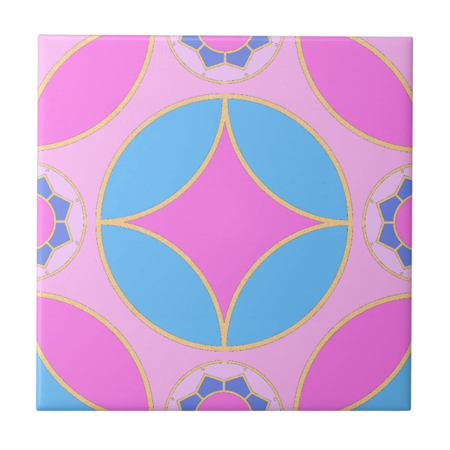 pink  blue -  classic Deco pattern Tile (Front)