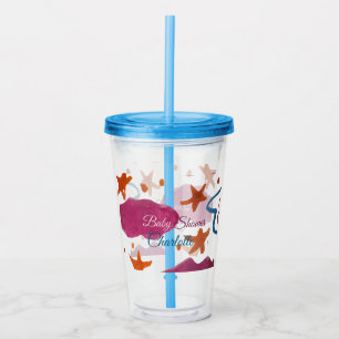 Pink blue clouds baby shower add name watercolor s acrylic tumbler