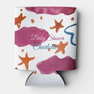 Pink blue clouds baby shower add name watercolor s can cooler