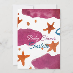 Pink blue clouds baby shower add name watercolor s invitation