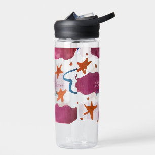 Pink blue clouds baby shower add name watercolor s water bottle