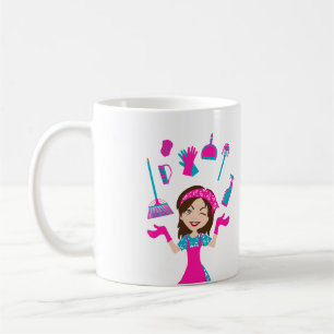 Pink Blue Colour Cartoon House Cleaning Service Coffee Mug