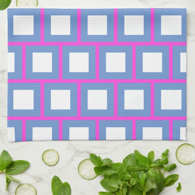 Pink Blue Colourful Squares Modern 4Sascha Kitchen Towel (Folded)