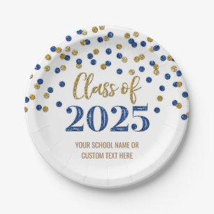 Pink Blue Confetti Graduation 2025 Paper Plate