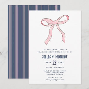 Pink Blue Coquette Bow Bachelorette Party Invitation