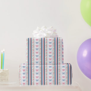 Pink Blue coquette bow Bridal Baby Shower Birthday Wrapping Paper
