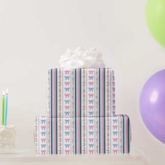 Pink Blue coquette bow Bridal Baby Shower Birthday Wrapping Paper