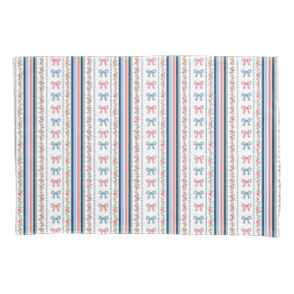 Pink Blue coquette bow Florals Stripes Trendy Girl Pillowcase