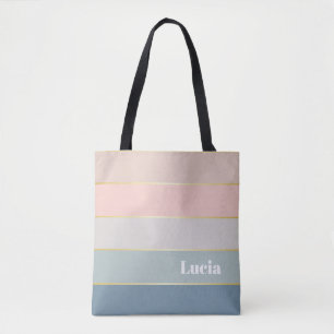 pink blue Custom Summer Colour Block Stripes Tote Bag