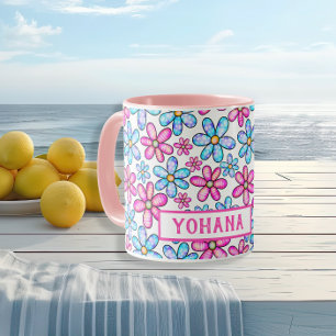 Pink & Blue Daisy Patterns custom Summer  Mug