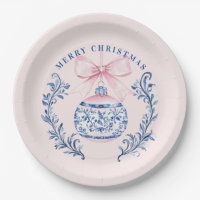 Pink & Blue Damask Crest Christmas Ornament