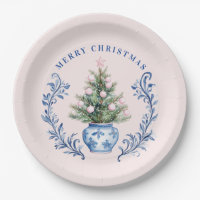Pink & Blue Damask Crest Christmas Tree