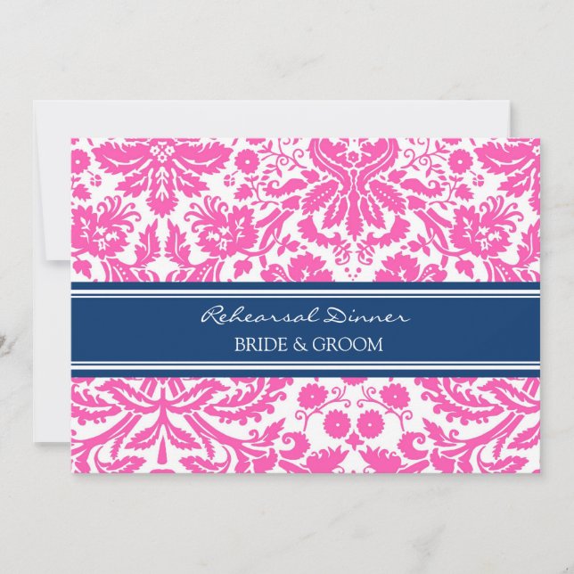 Pink Blue Damask Rehearsal Dinner Party Invitation (Front)