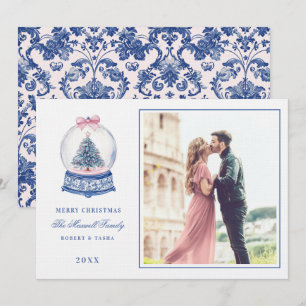 Pink & Blue Damask Snow Globe W/ Photo Invitation