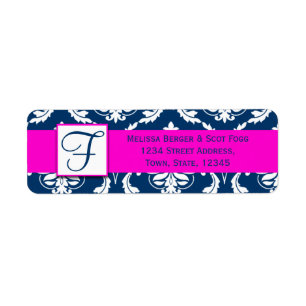 Pink Blue Damask Wedding Return Address