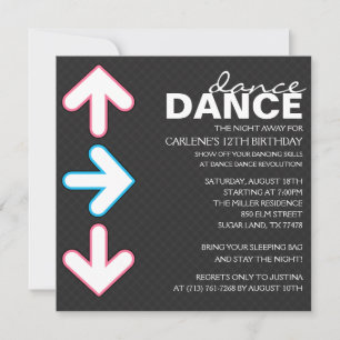 Pink/Blue Dance Dance Revolution Birthday Party Invitation