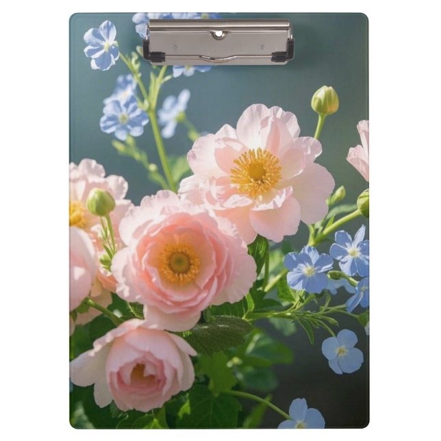 Pink Blue delicate flowers  Clipboard (Front)