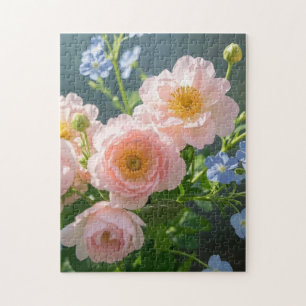 Pink Blue delicate flowers Jigsaw Puzzle
