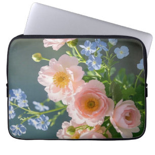 Pink Blue delicate flowers Laptop Sleeve