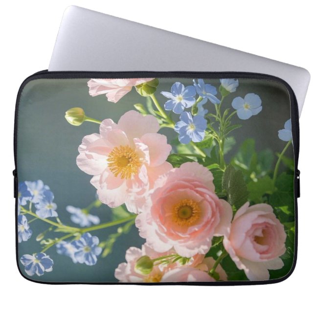 Pink Blue delicate flowers  Laptop Sleeve (Front)