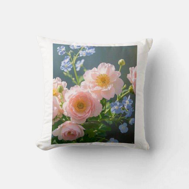 Pink Blue delicate flowers  Throw Pillow (Front)
