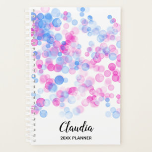 Pink Blue Dots Bokeh Effect   Personalized Planner
