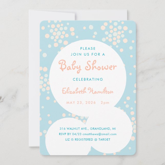 Pink & Blue Dots Bubbles Baby Shower Invitation (Devant)