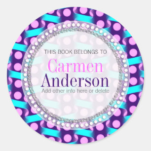 Pink Blue Dotty Pattern Gift Book label Sticker