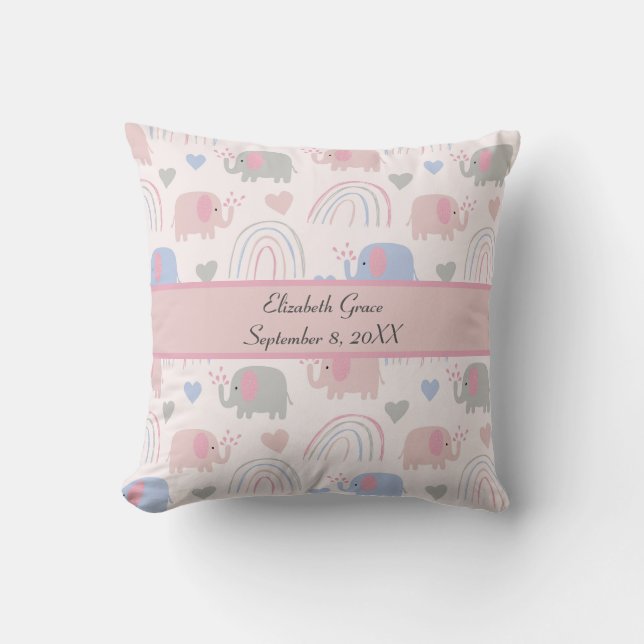 Pink Blue Elephants Rainbows Nursery  Throw Pillow (Front)