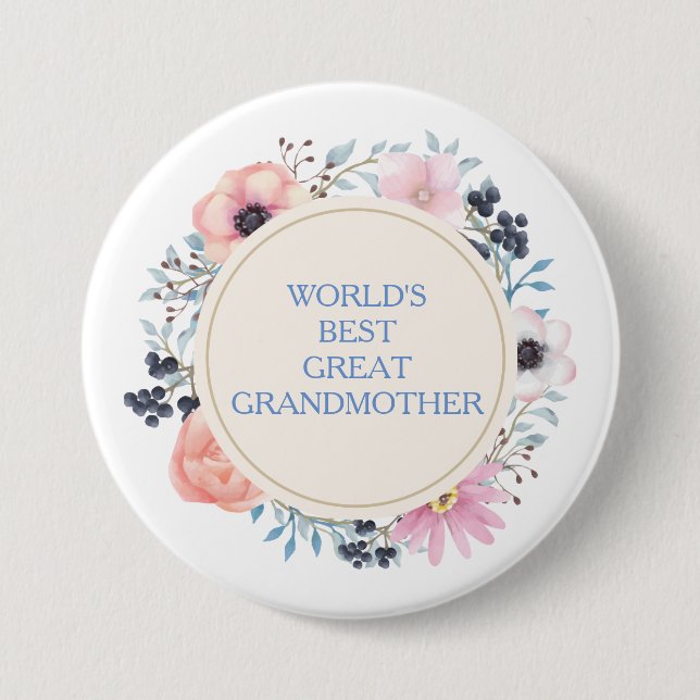 Pink Blue Floral Bouquet Best Great Grandmother 3 Inch Round Button (Front)