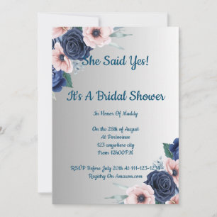 Pink Blue Floral Bridal Shower invitation 