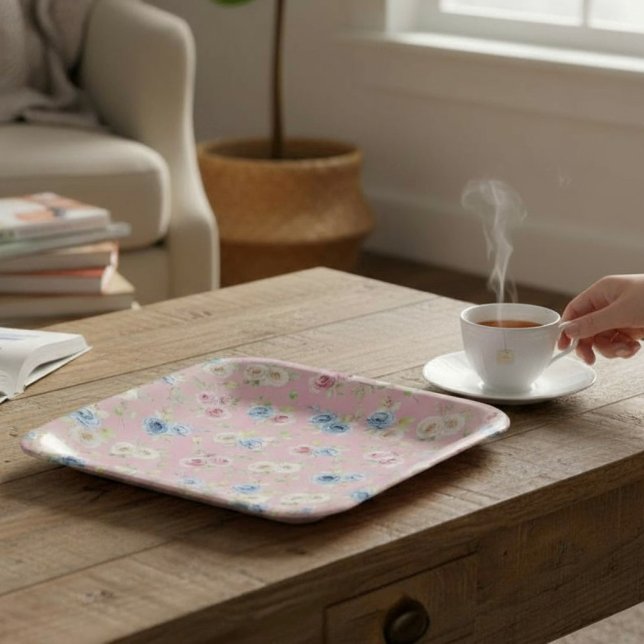 Pink Blue Floral coquette Birthday  Paper Plate (Creator Uploaded)