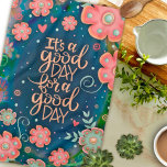 Pink Blue Floral Good Day Quote Pretty Kitchen Towel<br><div class="desc">Chic Floral Pink and Blue Whimsical kitchen towel. These colourful towels are perfect to add some life to your kitchen. Pair it with a bottle of wine and it makes a great gift for friends, family, coworkers, neighbours, grandma, mom, etc. For more gift ideas, be sure to check out the...</div>