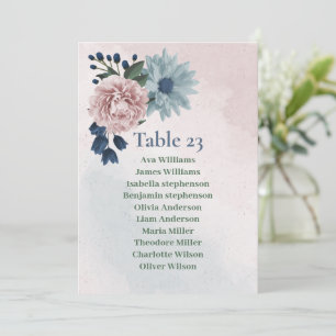  pink blue floral greenery seating chart card