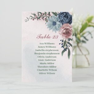 pink blue floral greenery seating chart card