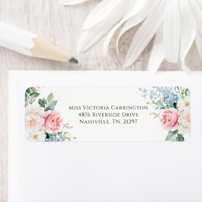 Pink & Blue Floral Modern Wedding Return Address (Insitu)
