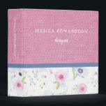 Pink blue floral & pink linnen girly summer binder<br><div class="desc">Elegant girly pink & blue flowers personalized binder.
Lovely pink and blue flowers and pink linnen texture summer design.
Personalize this binder just for you by adding whatever text you'd like on to the front and on the spine of the binder.</div>
