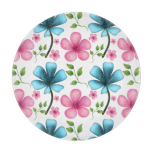 Pink & Blue Floral Seamless Pattern Cutting Board