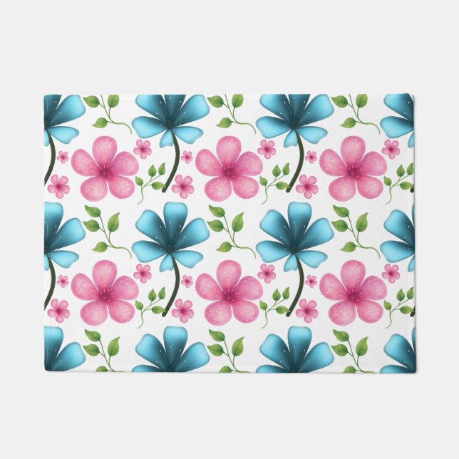 Pink & Blue Floral Seamless Pattern Doormat (Front)