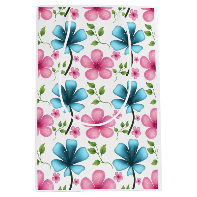 Pink & Blue Floral Seamless Pattern Medium Gift Bag (Front)